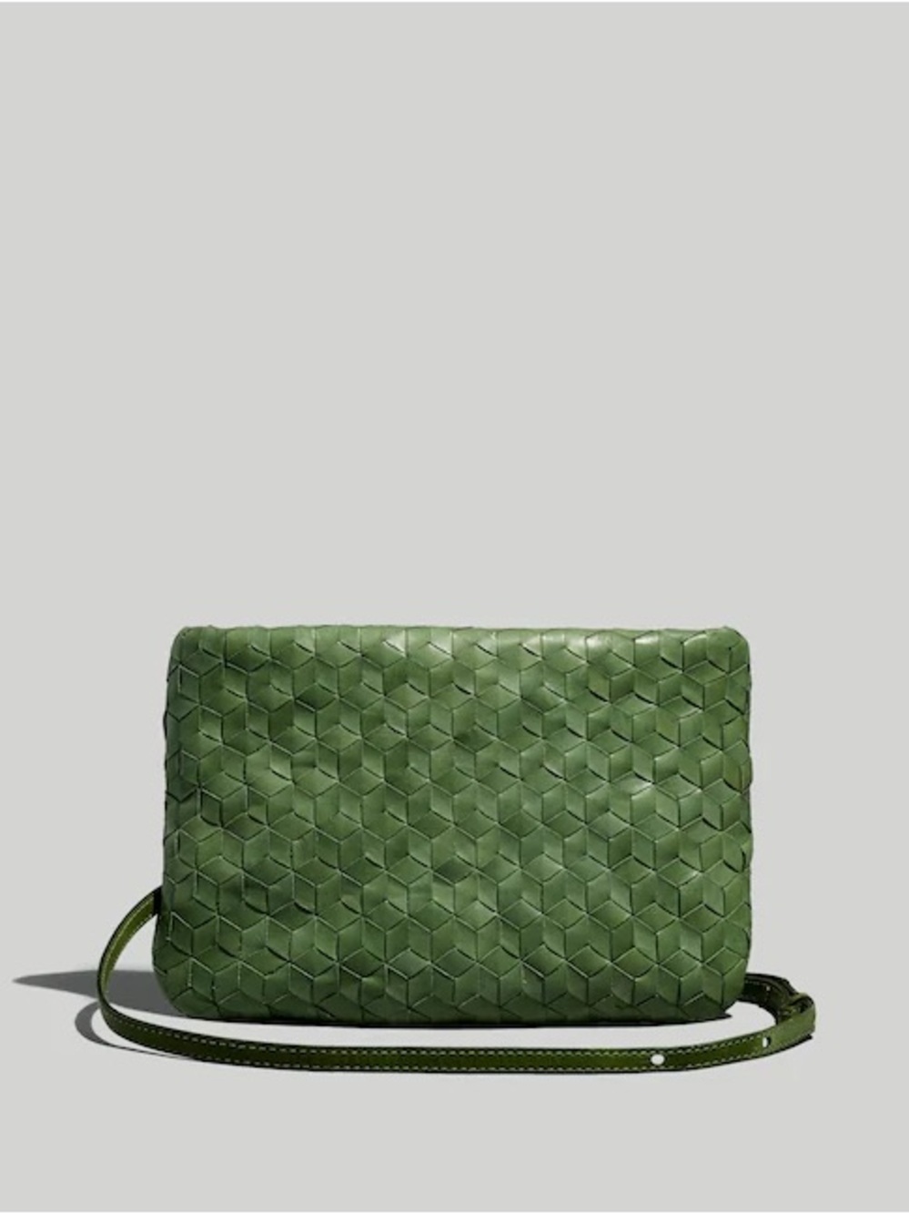 NWT Madewell The Puff Crossbody Bag Woven Leather Sweet Basil